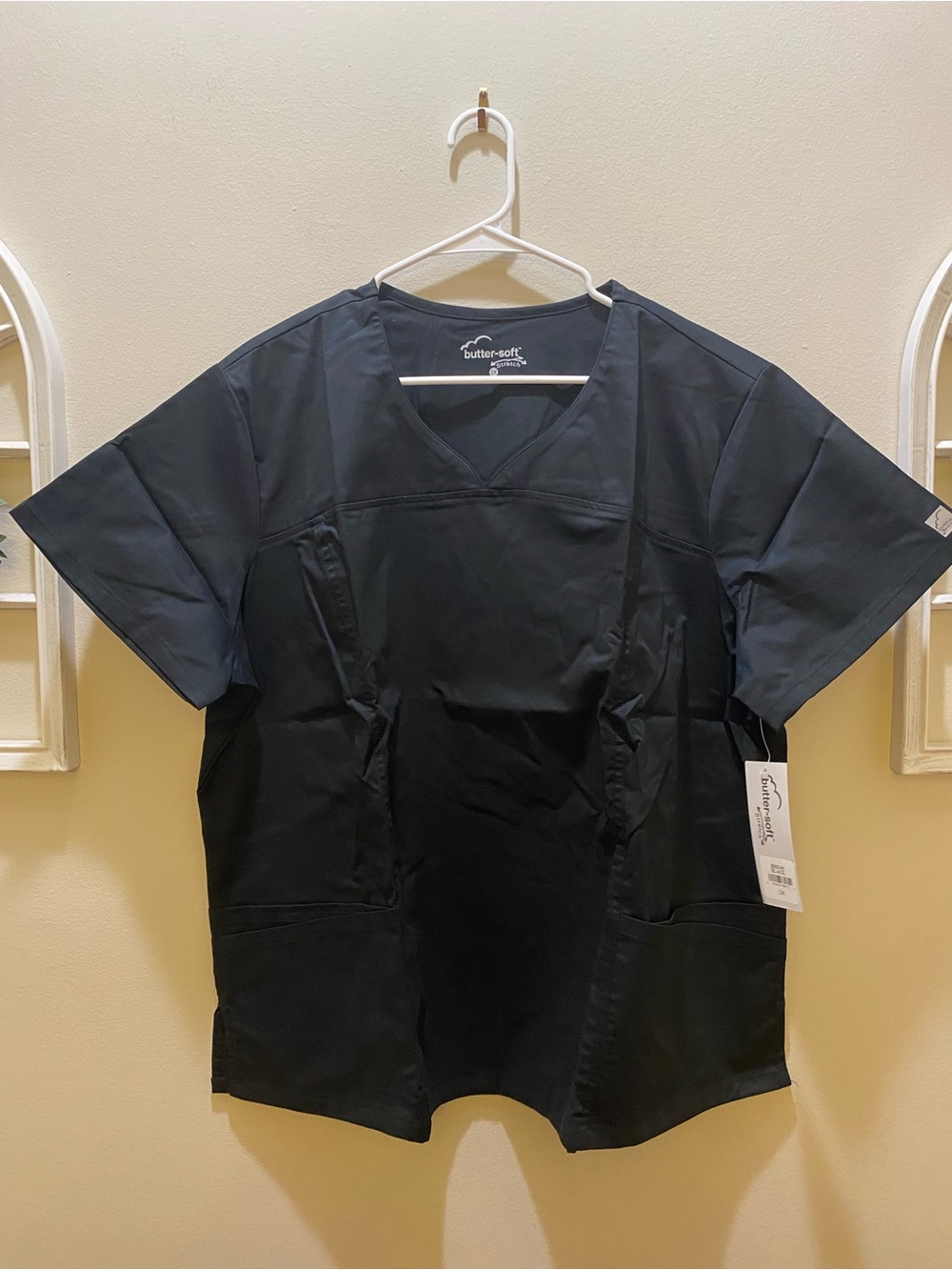 Butter Women's Black Short Sleeve V-Neck Scrub Top